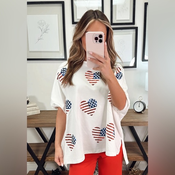 Fantastic Fawn Sequin Flag Heart Oversized Shirt Top Sz Large New in Package - Picture 9 of 14